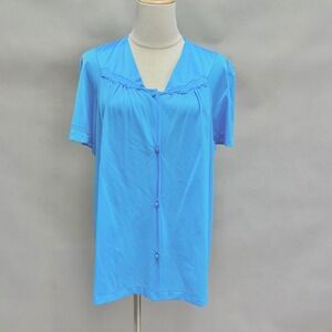 Vanity Fair Blue Short Sleeve Button Front Bed Jacket Sleepwear Topper Size L/42